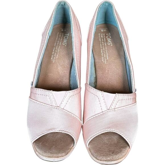TOMS Womens Wedding Collection Pumps Pink Grosgrain Wedge Peep Toe Slip On 8 - Picture 3 of 12